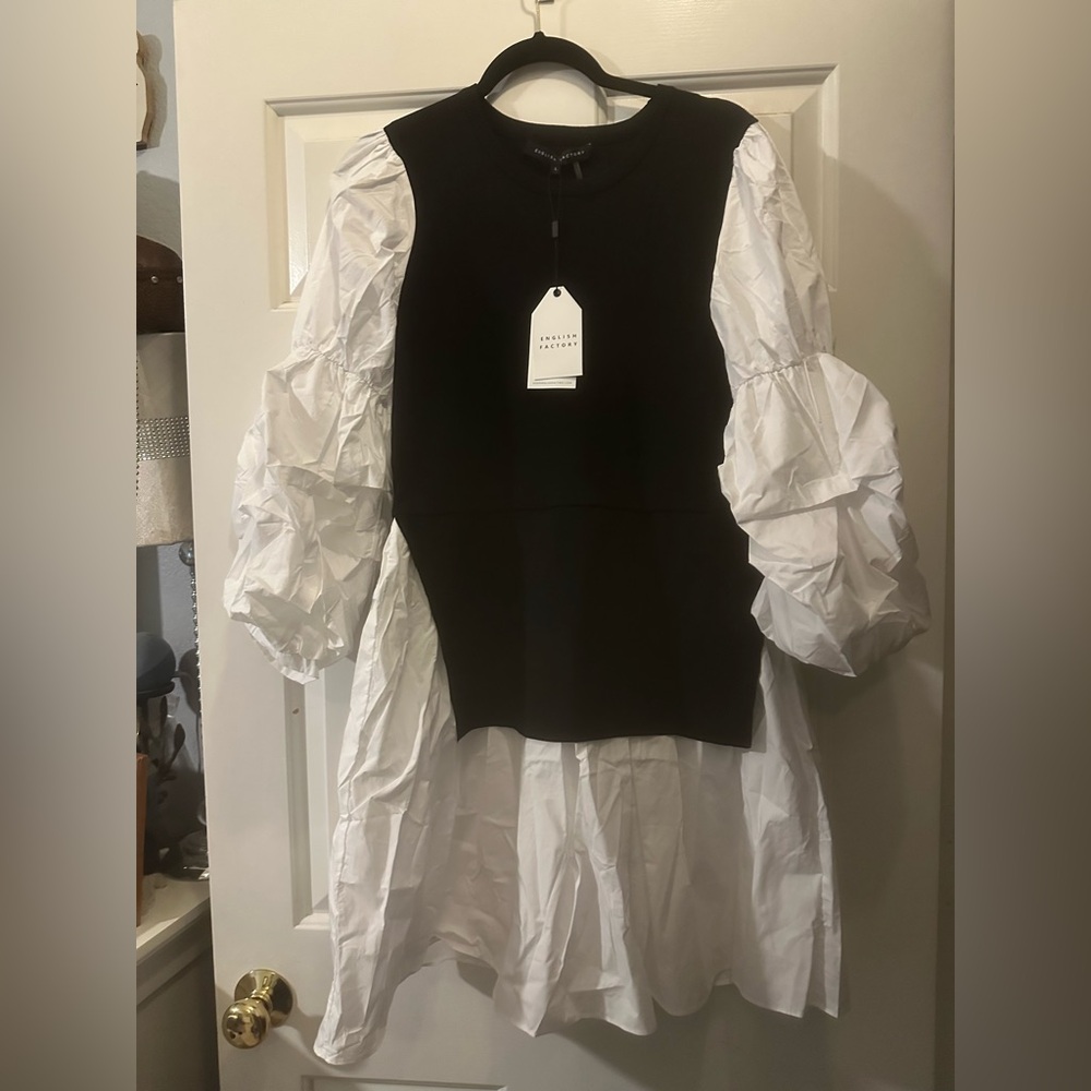 Sandro Monochrome Puff Sleeve Dress